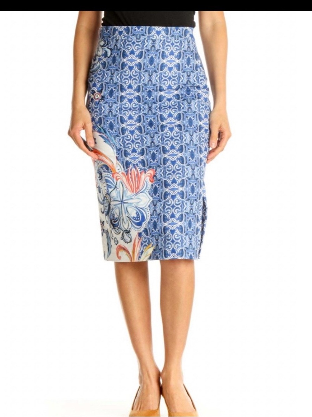 Anthropologie Moulinette Soeurs Blue Becancour Sz 4 Pencil Skirt Floral Blue